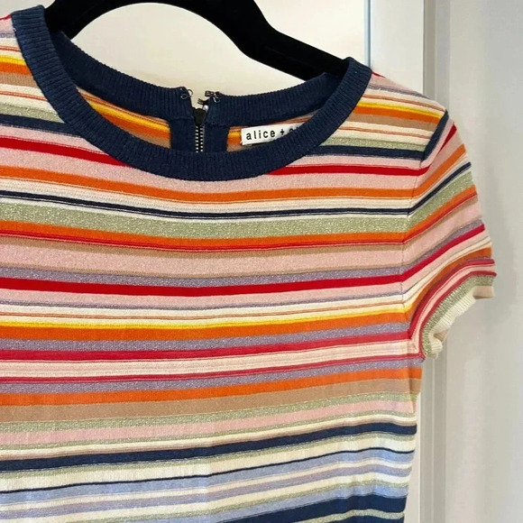 Alice + Oliva Striped Short Sleeve Dress Size XS Color Pink Blue - Picture 2 of 7